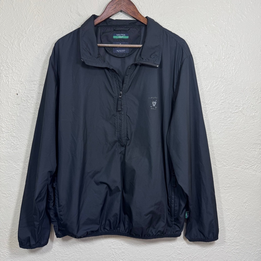 Vtg 90s Y2K Nautica Golf Windbreaker Jacket Large 1/2 Zip Pullover Sporty Ivy